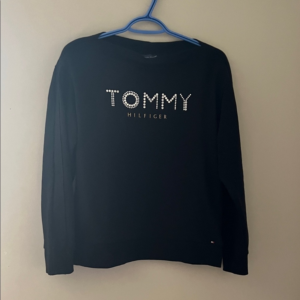 Tommy Hilfiger Black Rhinestone Logo Sweatshirt Women’s Medium